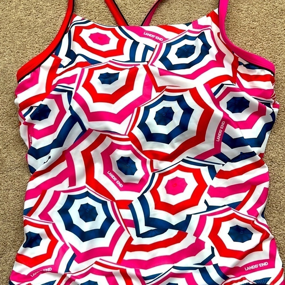 Lands' End Pink and Blue Geometric One Piece Swimsuit - Picture 4 of 10